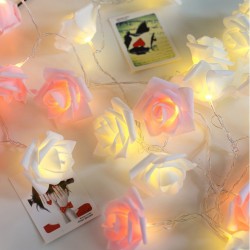 LED20燈玫瑰花燈-電池式+USB-暖白光-粉紅