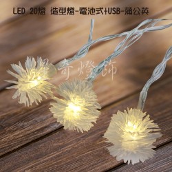 LED20燈 蒲公英造型電池式燈+USB -暖白光