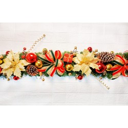 270cm(9尺)聖誕裝飾樹藤條(可彎曲)含整套飾品(已組裝)-金紅色系