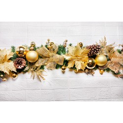 270cm(9尺)聖誕裝飾樹藤條(可彎曲)含整套飾品(已組裝)-金色系