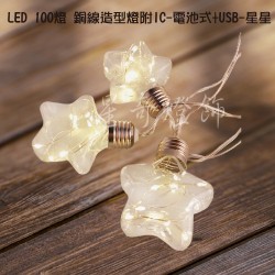 LED 100燈 星星造型 銅線燈電池式+USB 暖光